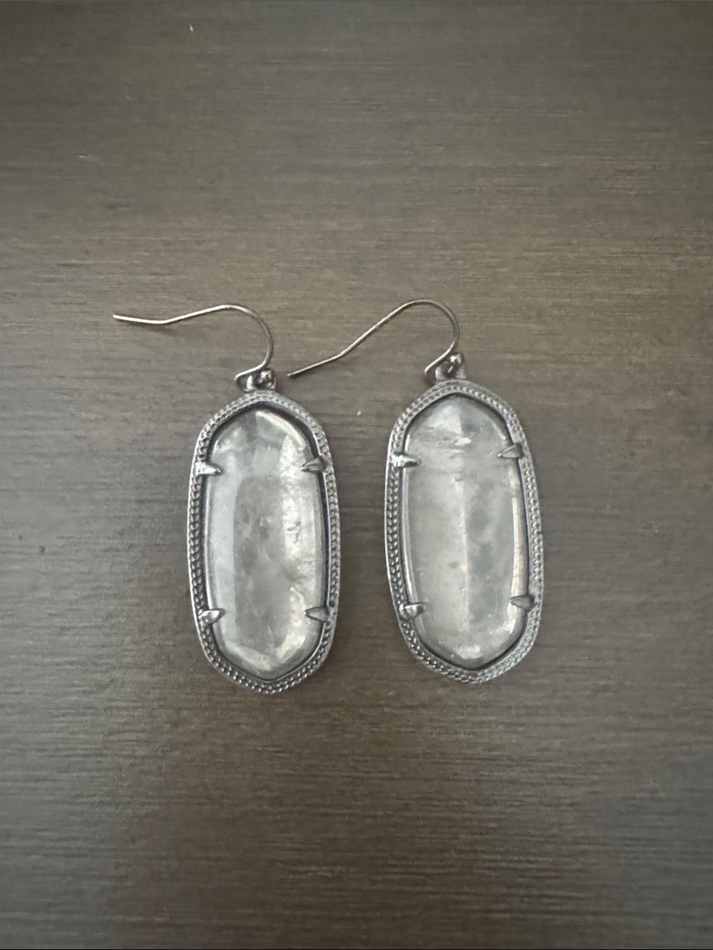 Kendra Scott Clear Stone Oval Drop Earrings - Silver Tone